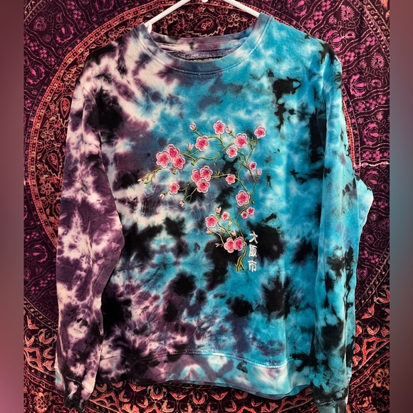 Tie-Dye Sweatshirt with Floral Embroidery - Picture 1 of 4
